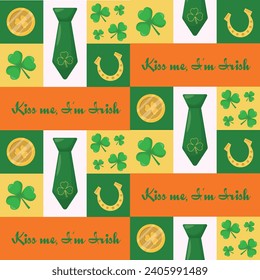 Seamless pattern for St. Patrick's Day.  Modern cute background. Vector illustration