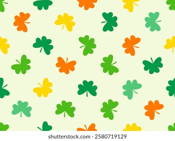 Seamless pattern for St. Patrick's Day green clover vector background. Irish holiday celebration