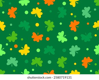 Seamless pattern for St. Patrick's Day green clover vector background. Irish holiday celebration