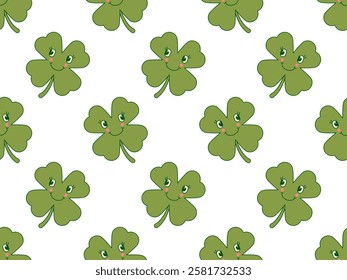 Seamless pattern for St. Patrick's Day green clover vector background. Irish holiday celebration