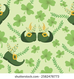 Seamless Pattern of St. Patrick's Day with leprechaun boots. Irish holiday vector illustration