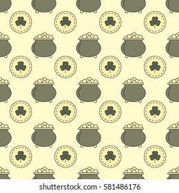 Seamless pattern St. Patrick's Day.  Bowler and coins. Vector illustration.