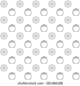 Seamless pattern St. Patrick's Day.  Bowler and coins. Vector illustration.