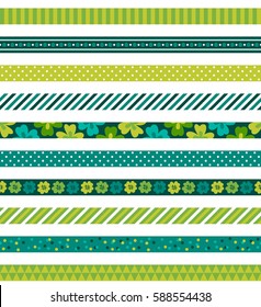 Seamless pattern with St. Patrick's Day ribbons. Clover, polka dot and stripes. Perfect for creating collages, decorating wishes, albums, greeting cards, home accessories and more