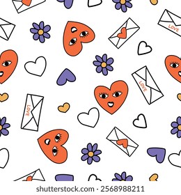 Seamless Pattern for st. Valentine's Day. Love outline icons set.