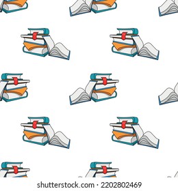 Seamless pattern with stack of books isometric view doodle vector