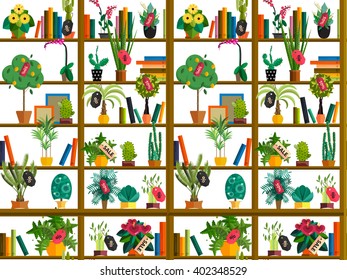 Seamless pattern stack of books in library shelfs collection, paper literature for school education, bookshelf in store vector illustration background