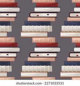 Seamless pattern with stack of books. School books pile. Education book heap. Bookstore, bookshop, library, book lover, bibliophile, education. Vector illustration for poster, banner, website.