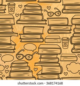 seamless pattern with stack of books and strokes, vector illustration 