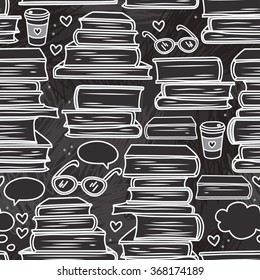 seamless pattern with stack of books and strokes, vector illustration 