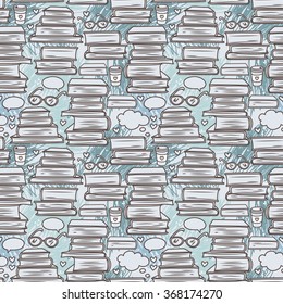 seamless pattern with stack of books and strokes, vector illustration 