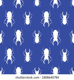 seamless pattern, stag beetle silhouette, vector illustration