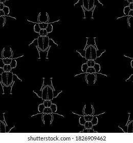 Seamless pattern of stag beetles. Vector background. Hand-drawn style.