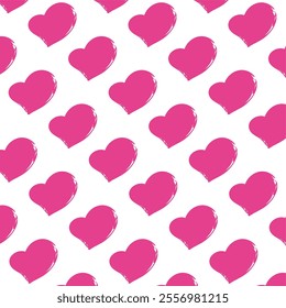 Seamless pattern of staggered pink hearts on a white background	

