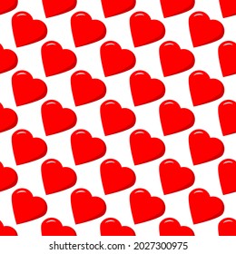 Seamless pattern of staggered red hearts on a white background. Vector illustration