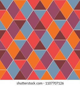Seamless pattern with stained glass mosaic. Interlocking triangles tessellation. Contemporary print with repeated hexagons. Modern abstract ornamental background. Geometric motif. Vector digital paper