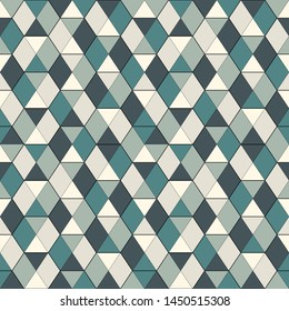Nahtloses Muster mit Buntglasmosaik. Dreiecksmessung mit Verriegeln. Zeitgenössischer Druck mit wiederholten Hexagons. Moderner, abstrakter Zierhintergrund. Geometrisches Motiv. Vektorillustration-Digitalpapier