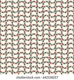 Seamless pattern with stained glass mosaic. Horizontal wavy lines abstract background. Geometric ornament. Digital paper, textile print, page fill. Vector art