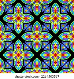 Seamless pattern with stained-glass window in gothic style. Medieval mosaic tile texture.