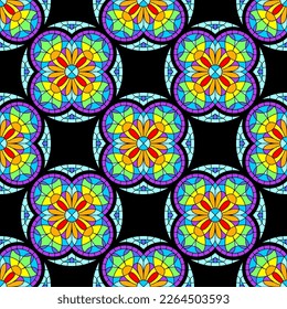 Seamless pattern with stained-glass window in gothic style. Medieval mosaic tile texture.