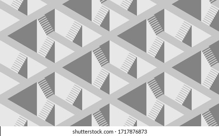 Nahtloses Muster mit Treppen, die eine optische Täuschung erzeugen. Geometrische Textur, wiederholen Hintergrund. Vektorillustration-Monochrome