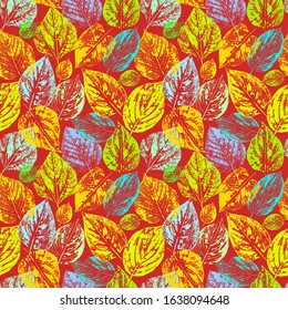 Seamless pattern with stamp leaves. Endless texture for nature design.