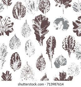 Seamless pattern with stamp leaves. Endless texture for nature design. Hi detailed. Vector illustration