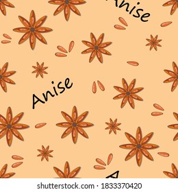Patrón sin foco con anís estrellado. Imprimir especias indias para la decoración, diseño textil, tela, manteles. Ilustración vectorial.