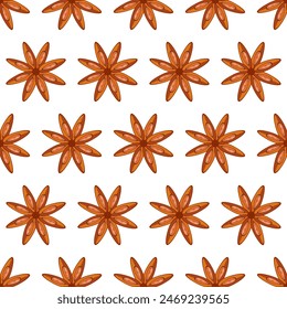 Patrón sin fisuras con anís estrellado especia de fondo repetitivo. Ilustración vectorial