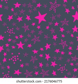 Seamless Pattern, Star Asterisk, Pink On Dark Design With Star Element