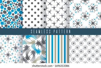 Seamless pattern star blue color set. Abstract print fabric collection. Vector illustration