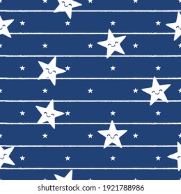 Seamless pattern with star cartoons and stripe line on blue background vector illustration.