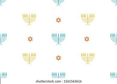 Seamless pattern with Star of David and and Menorah - traditional candlestick. Template for background, banner, card, poster, web, textile. Vector EPS10 illustration. 