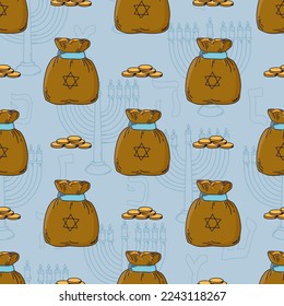 Seamless pattern with a star of David on blue background