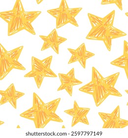 Seamless pattern of star drawing with crayon pencil