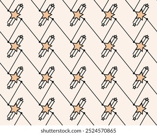 Seamless pattern with star figure zigzag lines in retro futuristic style. Vector illustration for textile fabric, wallpaper, wrapping paper design.