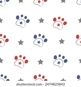 Seamless pattern with star and footprint. 4th of july. For fabric, textile, wallpaper, wrapping, apparel design. Cartoon vector 