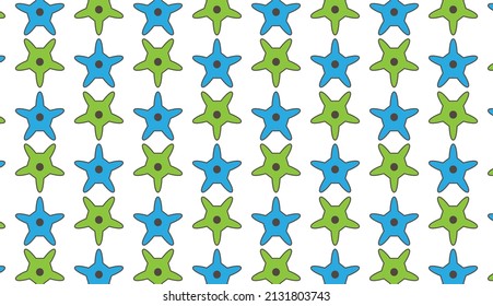 Nahtloses Muster mit sterngeometrischem Motiv. Modernes Motiv in Grün- und Blautönen
