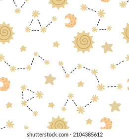 seamless pattern with star map, sun. colorful vector for kids. hand drawing, flat style. design for fabric, print, textile, wrapper