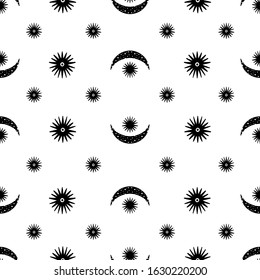 Seamless pattern star moon.Vintage magic style.Vector illustration.