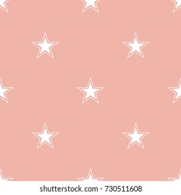 Seamless pattern. Star shapes in white line on  pink background. Vector, illustration. 