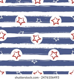 Seamless pattern with star and stripe. Cat footprint element. Independence day 4th of july. For textile, fabric, wallpaper, wrapping