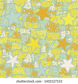 Seamless pattern. Starfish and abstract elements. Multicolor.