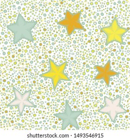 Seamless pattern. Starfish and abstract elements. Multicolor.