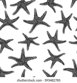 Seamless pattern - starfish. Black on white