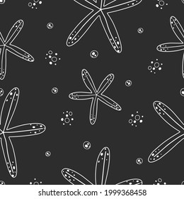 Seamless pattern with starfish in black and white in Scandinavian style
