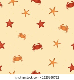 seamless pattern starfish and crabs on the beach summer design vector illustration EPS10