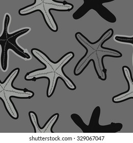 Seamless   pattern  of starfish, doodles, spots. Hand drawn.