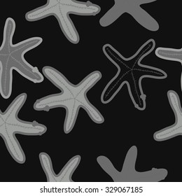 Seamless   pattern  of starfish, doodles, spots. Hand drawn.