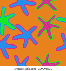 Seamless   pattern  of starfish, doodles, spots. Hand drawn.